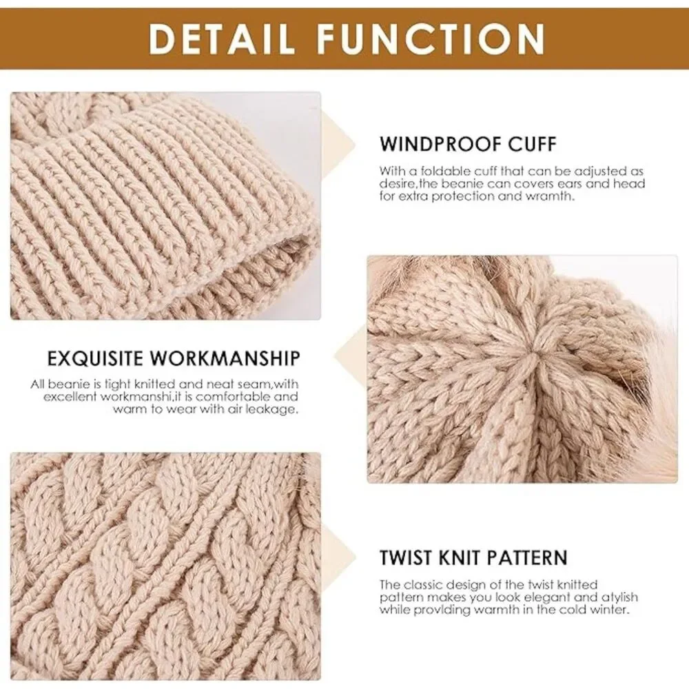 PIOZAED Women's Winter Soft Knit Warm Fleece Lined Beanie Double Pom Hat